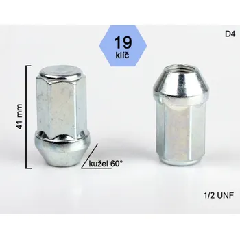 Matice na kolo Kolová matice 1/2 UNF kužel zavřená prodloužená, klíč 19, BIMECC