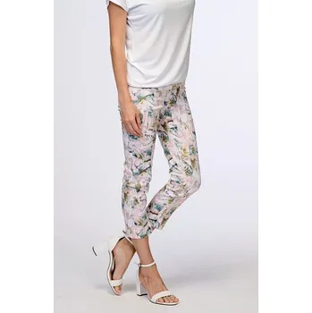 Dámské kalhoty Elegantní růžové květované 3/4 dámské kalhoty bez kapes 873 délka normální velikost S