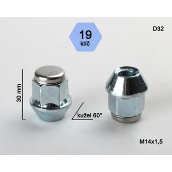 Matice na kolo Kolová matice M14x1,5 kužel (nerez víčko), klíč 19, BIMECC