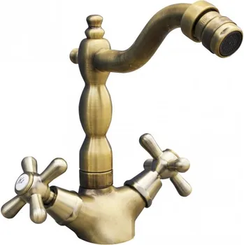 Vodovodní baterie SLEZÁK RAV RAV SLEZÁK Bidetová Baterie MORAVA RETRO (Stará Mosaz), Stojánková Kohoutková, S Kloubovým Perlátorem a Výpustí, Výška 24 cm