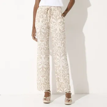 Dámské kalhoty Široké splývavé kalhoty s potiskem režná/béžová 36