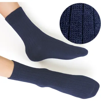 Dámské ponožky Ponožky DĚTSKÉ z MERINO VLNY BEZ GUMIČKY steven 130 tmavě modré 32-34