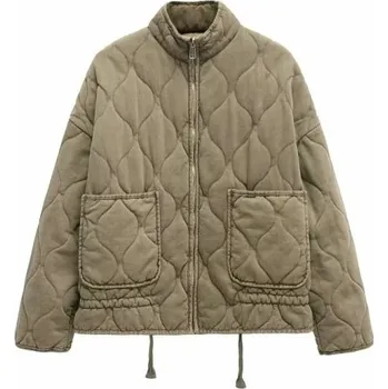 Dámská prošívaná podzimní bunda se stojáčkem Zapínání na zip Vnější kapsy Stahovací šňůrka Teplý kabátek na každodenní nošení khaki M