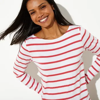 Dámské tričko Pruhované tričko s dlouhými rukávy z bio bavlny, eco-friendly bílá/korálová 50