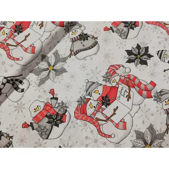 Bavlněná látka vánoční šíře 160cm - červení sněhuláci (50cm)