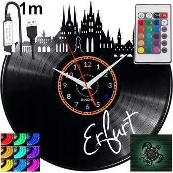Hodiny Erfurt Nástěnné Hodiny s LED RGB Podsvícením a Dálkovým Ovládáním, Vinylová Deska, Moderní Design