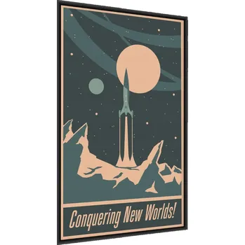 Obraz Plakát Kosmická Raketa s Nápisy Retro Styl 50x70 v rámu 50 x 70 cm