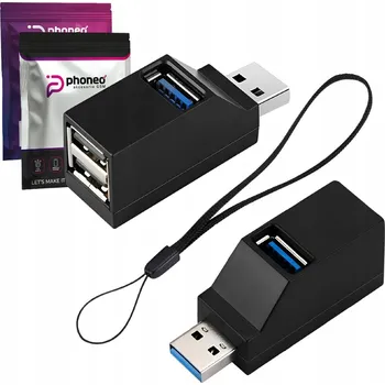 USB hub USB 3.0 HUB Phoneo RYCHLÝ ROZBOČOVAČ PORTŮ se 3 ÚHLOVÝMI ADAPTÉRY USB