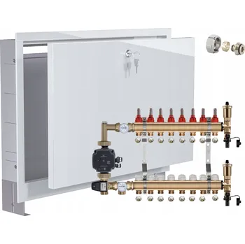 rozdělovač topení Rozdělovač pro podlahové topení 8 okruhů s ČERPADLOVOU SKUPINOU GRUNDFOS + PEX potrubí + PODOMÍTKOVÁ SKŘÍŇ