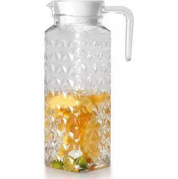 Skleněný džbán s víkem, křišťálový vzor, elegantní, 1,1 l