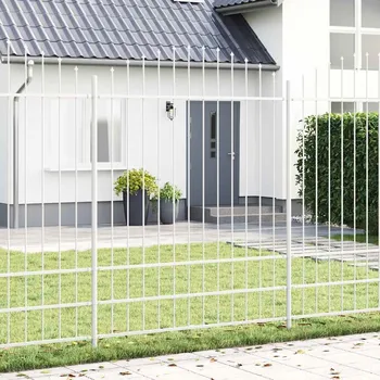Plot vidaXL Zahradní plot s obloukovou špičkou, bílý, 1,7x2 m, ocel