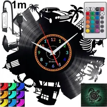 Hodiny Miami Nástěnné Hodiny Podsvícené LED RGB S Dálkovým Ovládáním Vinylová Deska Moderní