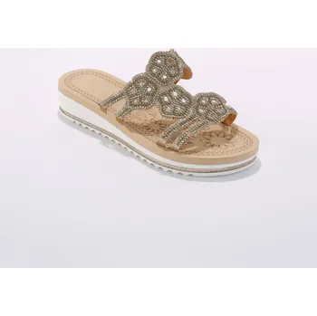 Dámské pantofle Pantofle na klínku s bižu zdobením, štrasovými vsadkami a korálky zlatá 39