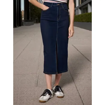 Dámská móda Sinsay - Džínová midi sukně s&nbsp;rozparkem - námořnická modrá - 880EV-95J - 880EV-95J-40