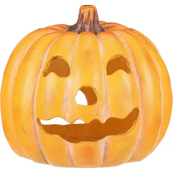 Svícen Dýně kulatá s obličejem, magnesium, svícen, žlutá