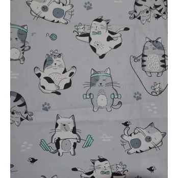 Bavlněná česká látka šíře 160cm - kočky fitness tyrkys (50cm)