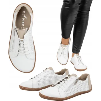Dámské tenisky BAREFOOT minimalistické kožené boty šněrovací 1243P bílé 42