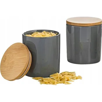 Dóza na potraviny ESMEYER PORCELÁNOVÉ NÁDOBY S BAMBUSOVÝM VÍKEM ŠEDÉ SADA 2 KS