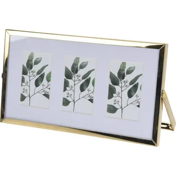 Rám na obraz Home Styling Collection Kovový fotorámeček na 3 fotografie, zlatý, 22 × 12 × 1 cm