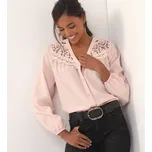 Košilová halenka s macramé růžová pudrová 36