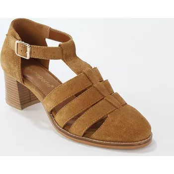 Dámské sandále Kožené sandály na podpatku béžová 40