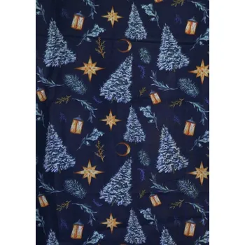 Bavlněná látka vánoční šíře 160cm - stromeček na modré (50cm)