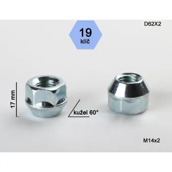 Matice na kolo Kolová matice M14x2 kužel otevřená, klíč 19, BIMECC