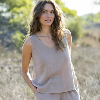 Jednobarevný mušelínový rozšířený top hnědošedá 52