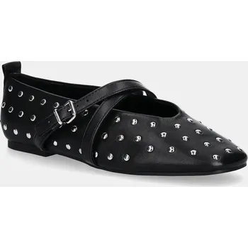 Dámské baleríny Kožené baleríny Tommy Jeans MARYJANE STUDDED BALLERINA černá barva, EN0EN02886 99X, EUR 36