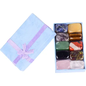 Sada 10 přírodních tromlovaných minerálů Dekorativní kameny do interiéru Dárková krabička Kameny 8–13 g Přírodní dekorace