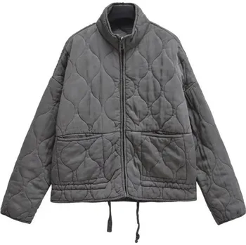 Dámské oblečení Dámská prošívaná podzimní bunda se stojáčkem Zapínání na zip Vnější kapsy Stahovací šňůrka Teplý kabátek na každodenní nošení šedá S