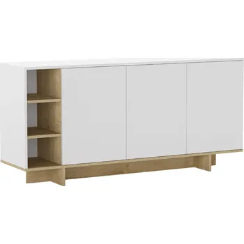 Komoda Marckeric Bílá lakovaná komoda Cequoia 170 x 40 cm s dubovým dekorem