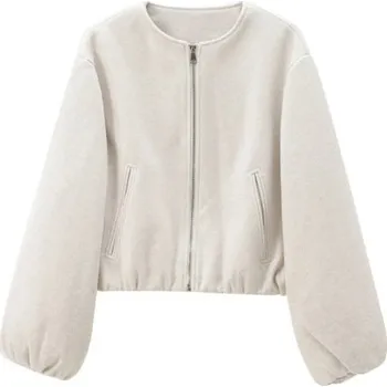 Dámská casual bunda Dámská podzimní bunda se zipem Volný střih Dlouhé nabírané rukávy Přední kapsy Jednoduchý městský styl Elegantní kabátek do chladna béžova L