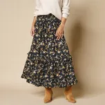 Dlouhá sukně s květinovým potiskem černá/medová 38/40