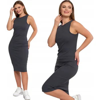 Dámské šaty Midi šaty z elastické bavlny ŠATY plus velikost, MORAJ GRAFIT , 3XL