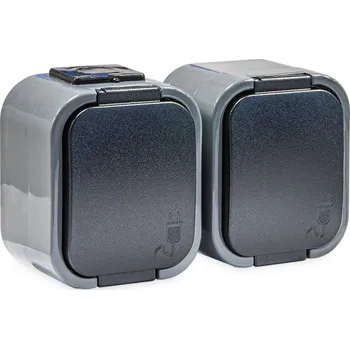 Stavebniny Instalační dvojzásuvka NT-6B2 A/Č IP54 antracit/černá