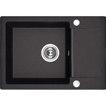 Granitový dřez Kuchinox Celebes, 1-komorový granitový dřez 650x440x185mm s krátkým odkapávačem, černá, LAV-SBL_713T