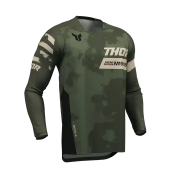 Moto dres Motokrosový / enduro dres THOR LAUNCHMODE BLEACH barva černá/camo zelená (pro MX, MTB, ENDURO, volný střih dresu z materiálu odvádějícího vlhkost udržuje tělo v chladu a suchu)