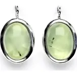 Zlaté náušnice, bílé i žluté zlato, přírodní kámen prehnit - NK 1454 (prehnit 14x10 mm)