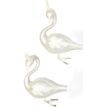 Vánoce Laalu.cz Sada 2 ks dekorací: Labutě s peřím na klipu bílé 12 cm