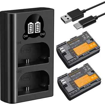 K&F LP-E6P Camera Battery 2400mAh, 2-pack + Charger
