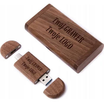 USB flash disk Dřevěný flash disk ořech 128 GB 3.0 3.2 USB-C typ C + krabička + gravírování vašeho loga