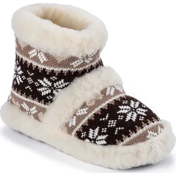 Dámské pantofle Vysoké vzorované bačkory s ovčí vlnou hnědo béžové vel. 38