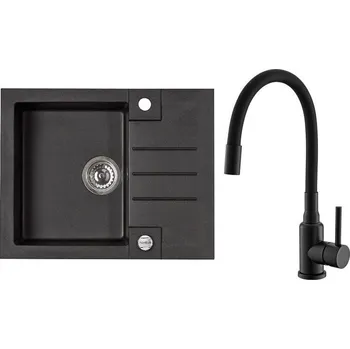 Nerezový dřez ALVEUS SETA23236 - Kuchyňský dřez ROCK+dřezová baterie MINTAS 34 cm granit/černá