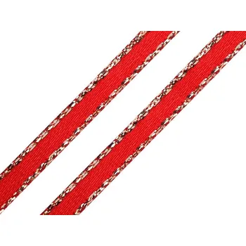 Stuha Atlasová stuha oboulící s lurexovým okrajem šíře 3 mm vánoční