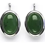 Zlaté náušnice, bílé i žluté zlato, přírodní kámen nefrit - NK 1454 (nefrit 14x10 mm)