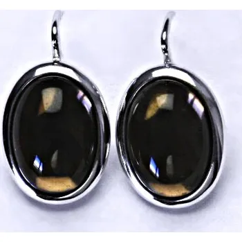 Náušnice Zlaté náušnice ,bílé i žluté zlato ,přírodní kámen záhněda - NK 1454 (záhněda 14x10 mm)