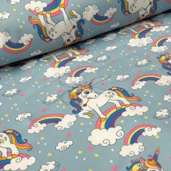 Softshell zimní s beránkem šíře 145cm - jednorožci a duha (50cm)