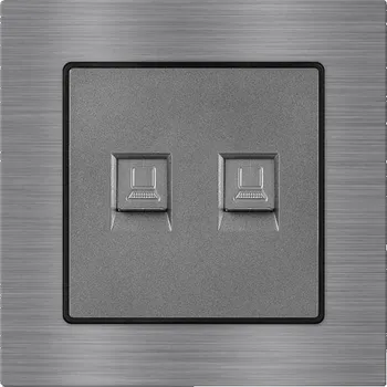 Elektrická zásuvka UNIC Zásuvka 2xRJ45 cat5 v rámečku 82mm, šedá slitina hliníku