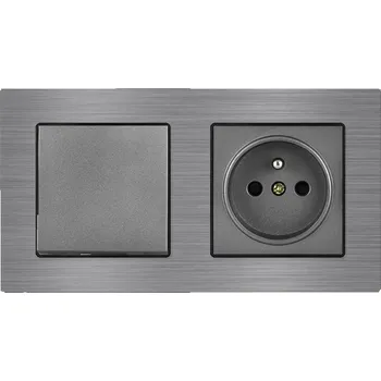 Elektrická zásuvka UNIC Elektrická zásuvka 230V + vypínač jednopólový č.1 v rámečku 153mm, slitina hliníku šedý